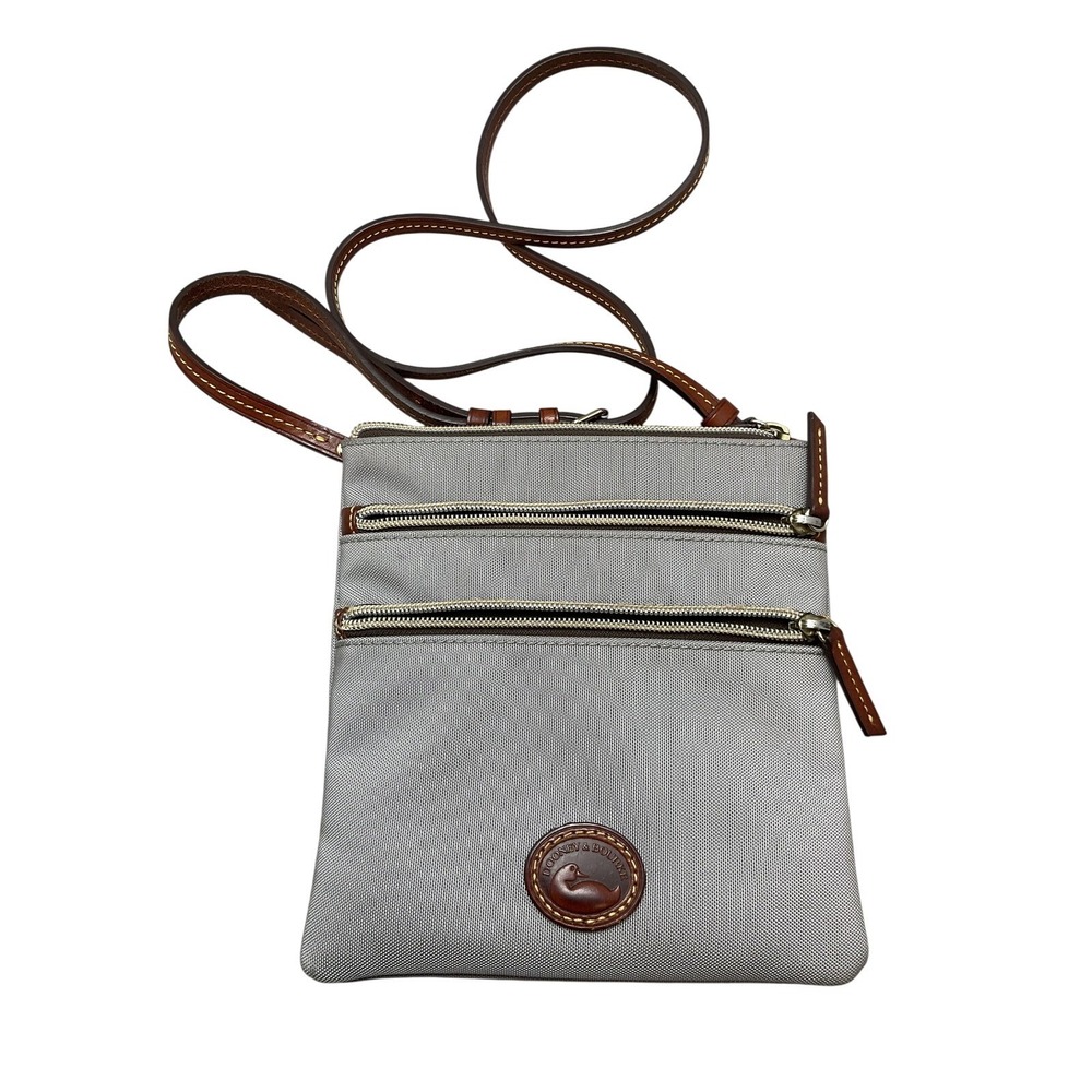 Dooney & Bourke Small Gray Crossbody Adjustable‎ Triple Zip Nylon Leather Strap